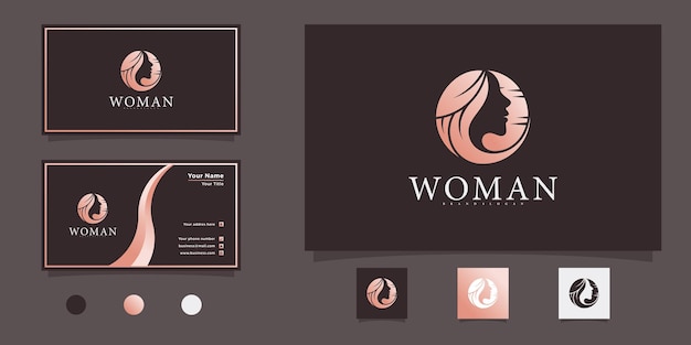 Minnimalist beauty woman face logo design with business card template Premium Vector