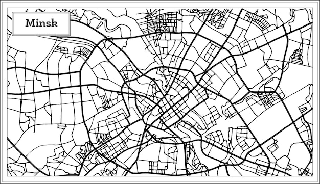 Minsk Belarus City Map in Black and White Color. Vector Illustration. Outline Map.