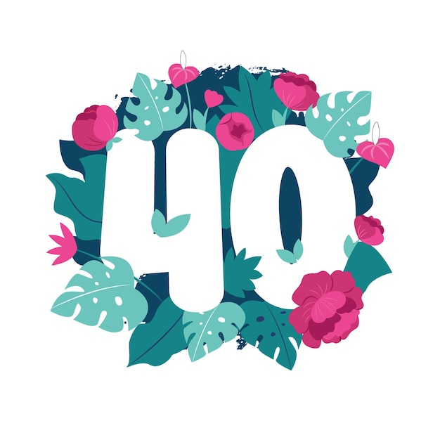 The mint 40 number with flowers peony and monstera