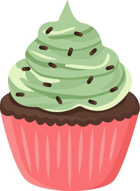 Vector mint cake cupcake muffin dessert with mint cream and chocolate mint and chocolate confectioner