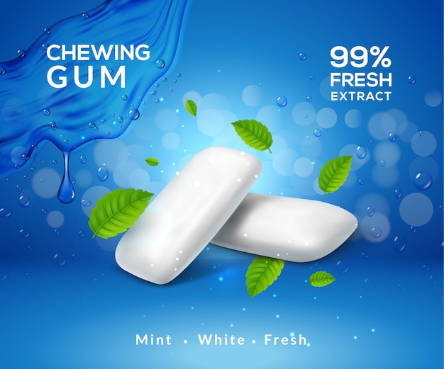 Mint chewing gum background fresh breath smell. Chewing gum product package template