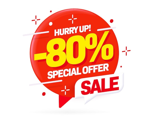 Minus 80 percent off sale special offer hurry up sticker