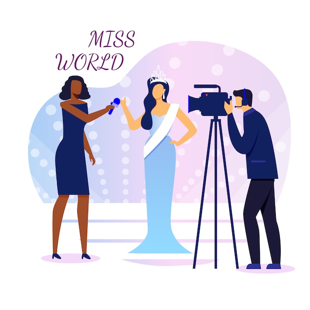 Miss World Interview Flat Banner Vector Template