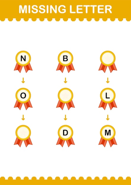 Missing letter with Award Medal Worksheet for kids