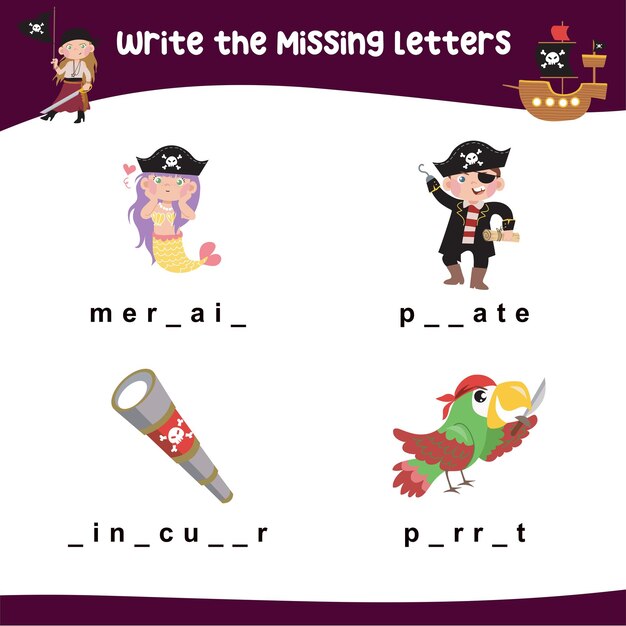 Missing letter worksheet Writing activity for children Printable worksheet for kid