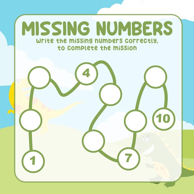 Missing numbers Write the answer correctly Count and write activity Vector file