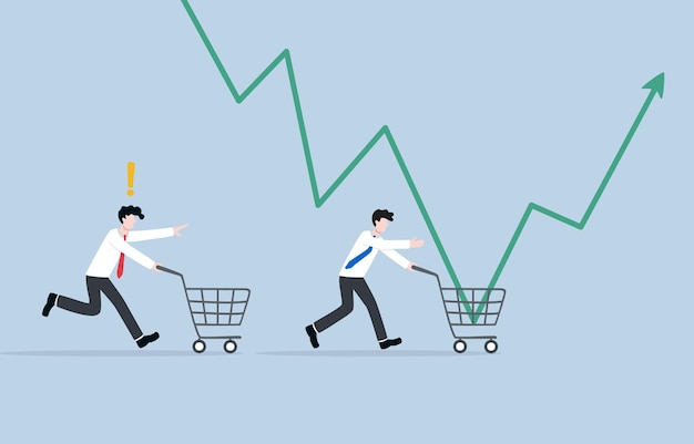 Vector missing opportunity to make profit concept businessman failing to buy bouncing up stock graph