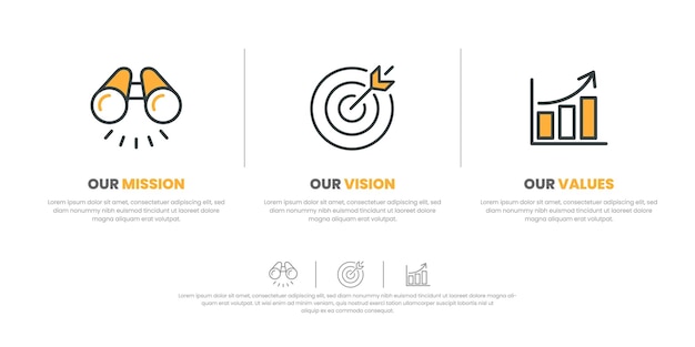 Vector mission vision and company values modern flat infographic company goal infographic design with mode