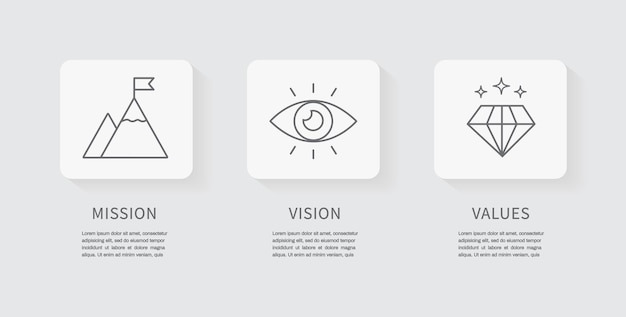 Mission Vision and Values icon Business success concept Organization mission flat line icon