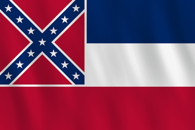 Mississippi US state flag with waving effect, official proportion.