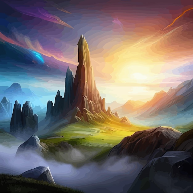 Misty mountains with gentle slopes sunset clouds on sky beautiful mountain landscape vector