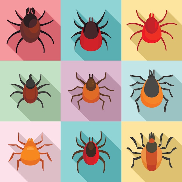 Mite icons set, flat style