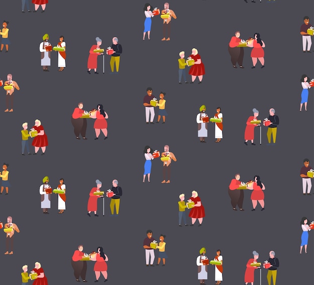 mix race couples giving gift present boxes to each other  seamless pattern