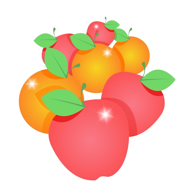 Mix of red apples and orange with green leaves