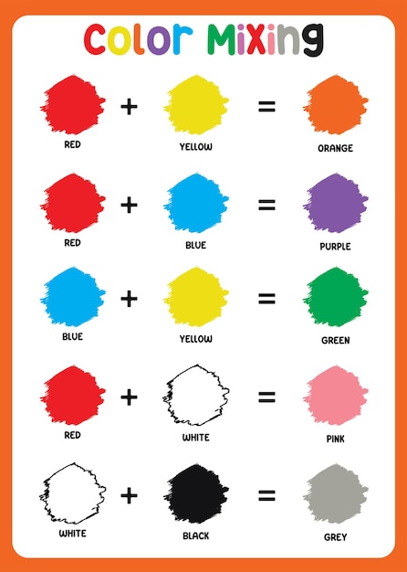 Mixing color worksheet. Learning about color. Mixing colors (primary colors and secondary colors).