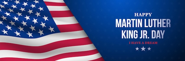 MLK vector banner Martin Luther King Jr Day background with American flag