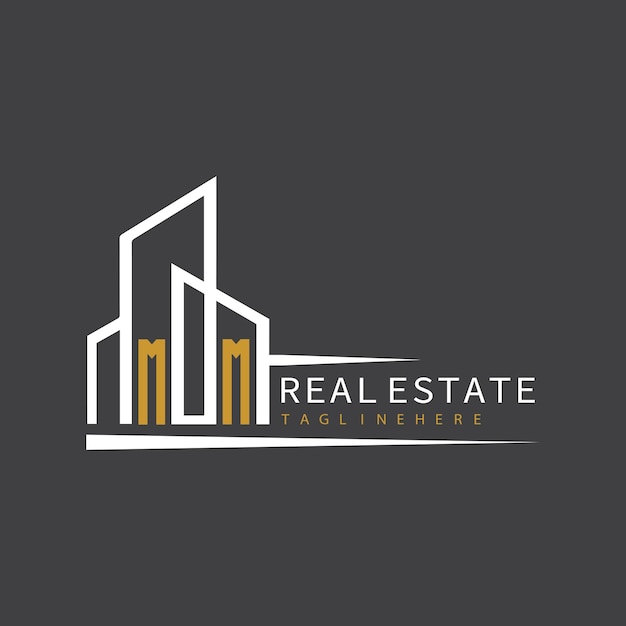 MM initial monogram logo for real estate with building shape creative design