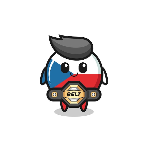 The MMA fighter czech republic flag badge mascot with a belt , cute style design for t shirt, sticker, logo element