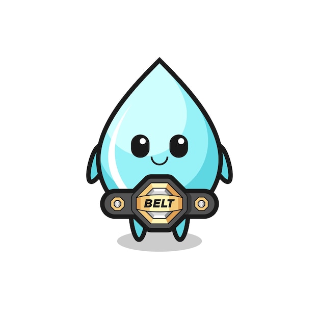 The MMA fighter water drop mascot with a belt , cute style design for t shirt, sticker, logo element