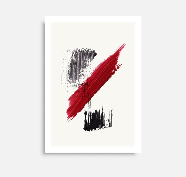 Vector mnimalistic poster template with red and black paint traces daub scribble or brush strokes modern artistic vector illustration