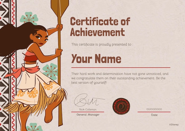 Moana Certificate