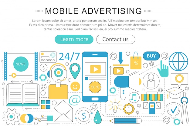 Mobile advertising marketing flat line concept