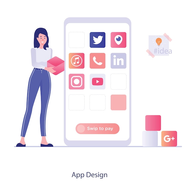 A mobile app design vector customize app in trendy editable style