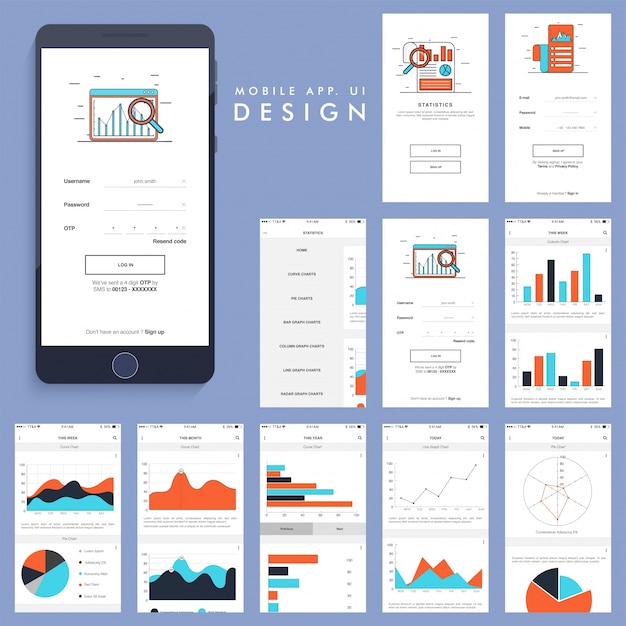 Mobile app design with charts