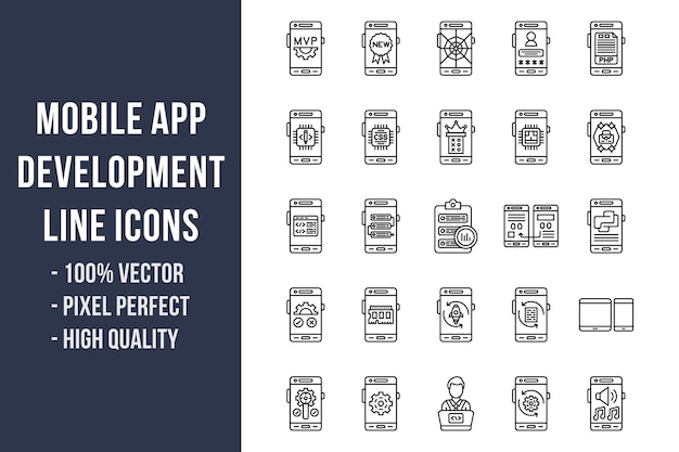 Mobile App Development Line Icons