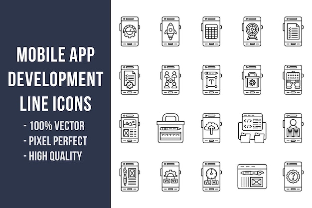 Mobile App Development Line Icons