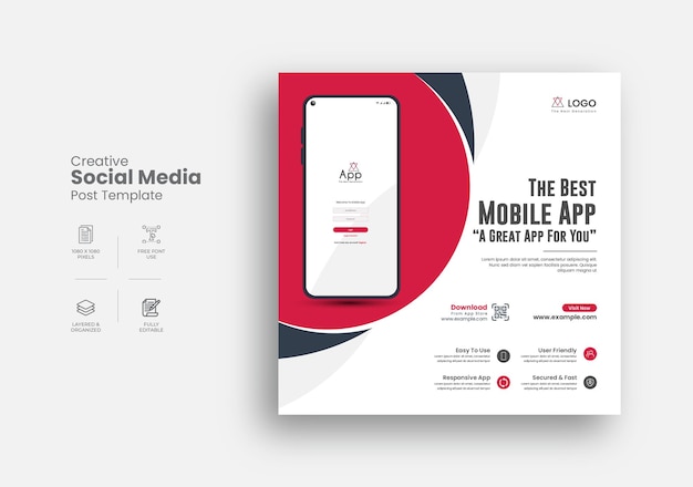 Mobile App Promotional Social Media Post Or Instagram Post Template Design