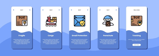 Mobile app screen fragile cargo protection mail parachute tracking icon