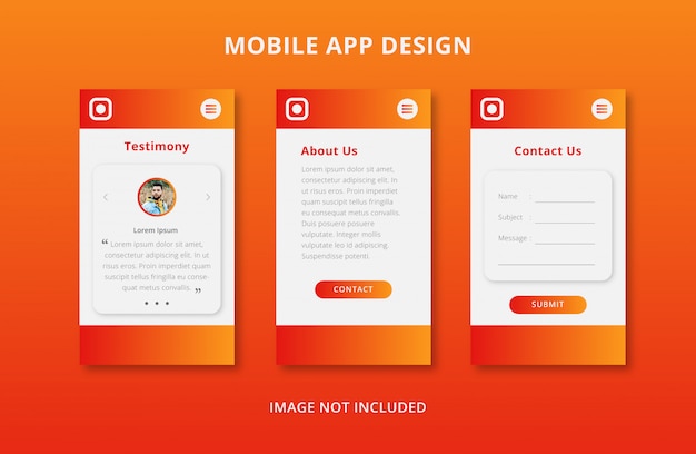 Mobile app user interface design with orange gradient