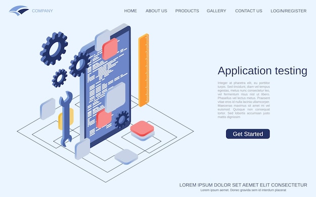 Vector mobile application testing interface construction program coding flat 3d isometric vector concept