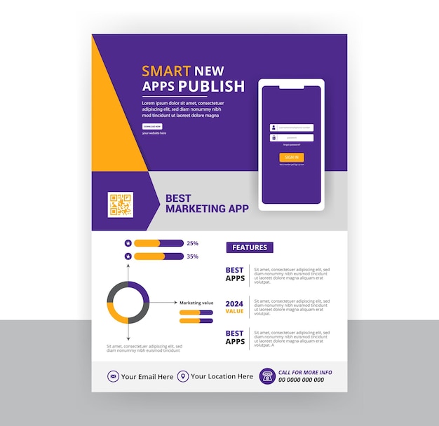 Vector mobile apps promotional flyer design template