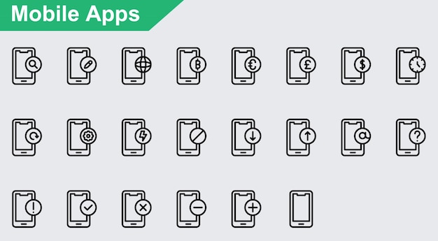 Mobile apps vector icons on white background