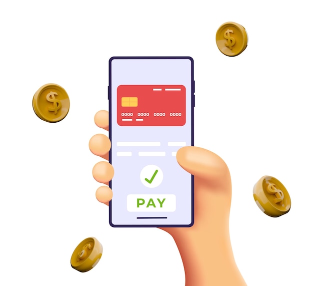 Vector mobile banking app and epayment hand with smartphone and pay by credit card via electronic wallet easy bill payment transaction on the smartphone vector illustration