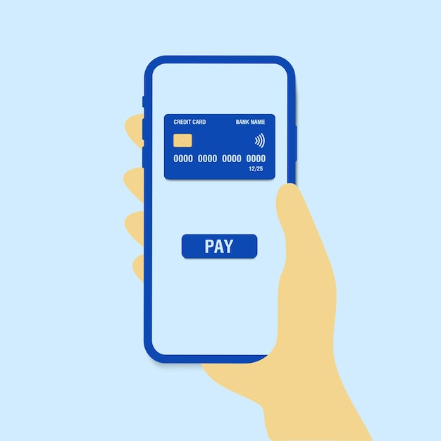 Mobile banking app and epayment Hand with smartphone and pay by credit card via electronic wallet