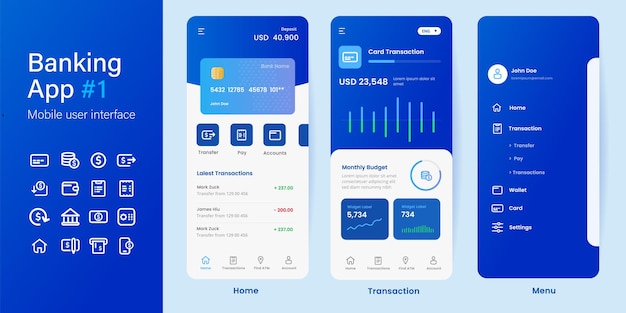 Mobile banking online smartphone app blue color application layout UI user interface money transfer