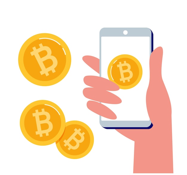 Mobile bitcoin wallet in hand vector illustration