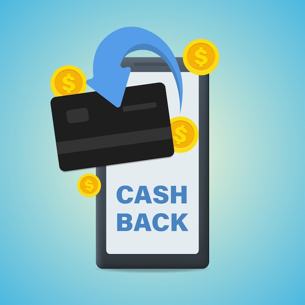 Mobile cashback service, financial payments. Vector illustration.