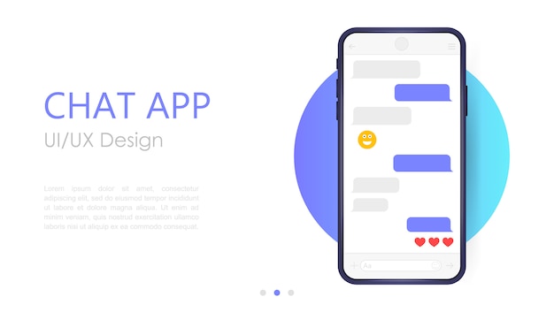 Mobile chat app mockup. UX or UI design. Smartphone Isolated on white background. Social network design template