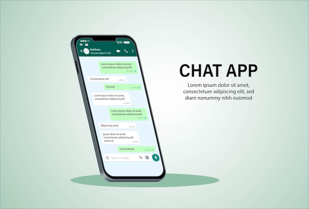 Vector mobile chat app ui and ux concept vector mockup in minimalist classic x light theme on smart phone