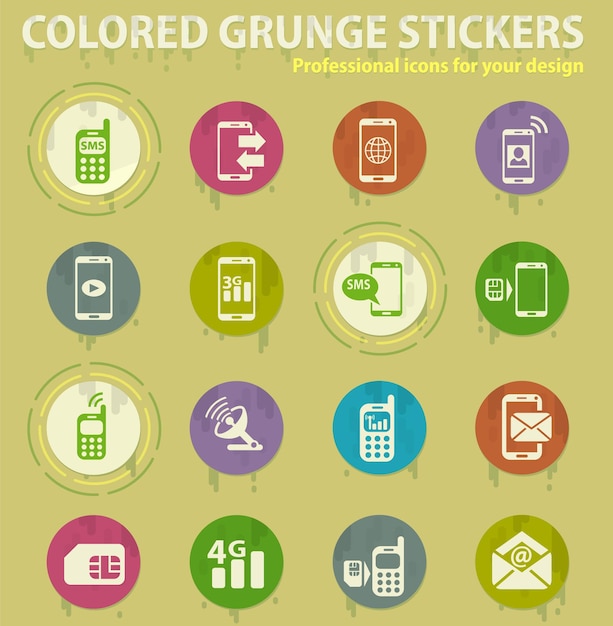 Mobile connection colored grunge icons