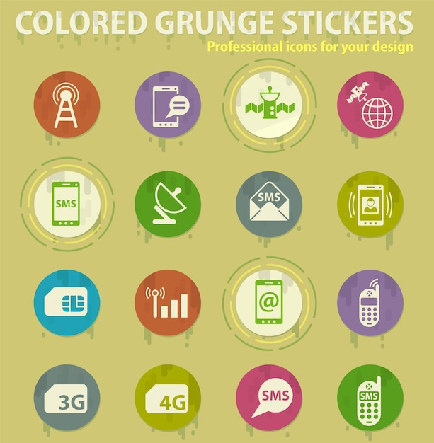 Mobile connection colored grunge icons