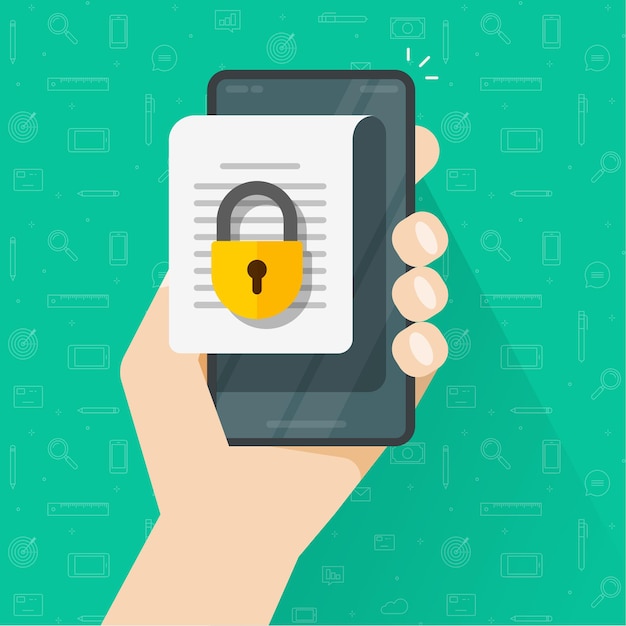 Mobile document with secure confidential online access and private lock digital permission concept