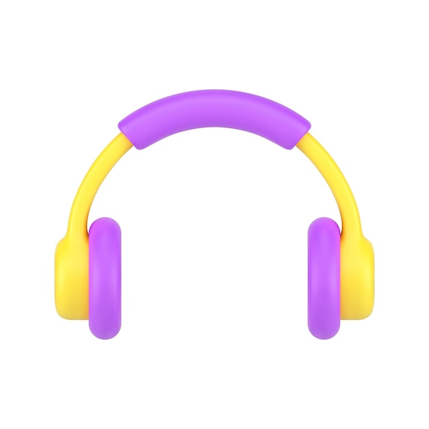 Mobile headphones 3d icon Professional yellow headset with purple accents