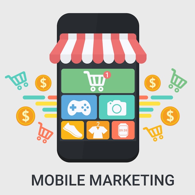 Mobile marketing in a flat design