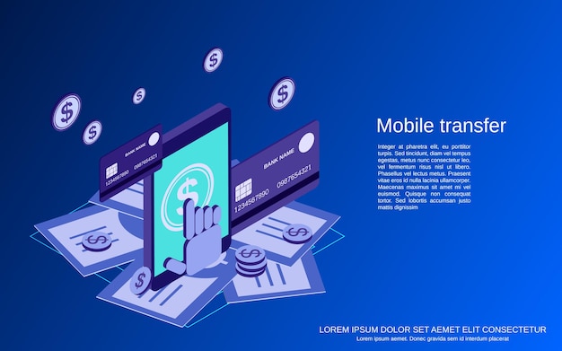 Mobile money transfer flat isometric vector concept