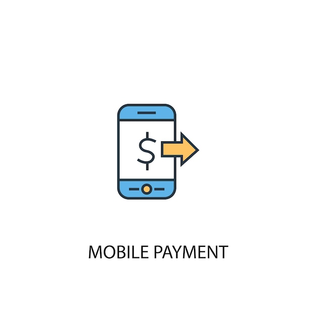 Mobile payment concept 2 colored line icon. Simple yellow and blue element illustration. Mobile payment concept outline symbol design